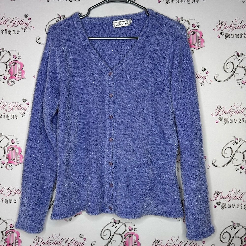 Beetchers brook fair weather cardigan sparkly shimmer glitter blue button up fuz